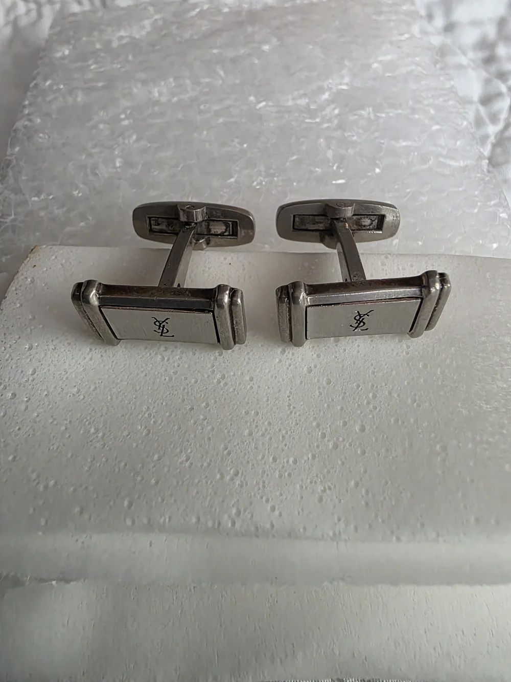 Vintage Yves Saint Laurent Silver-Tone Rectangular Cufflinks
